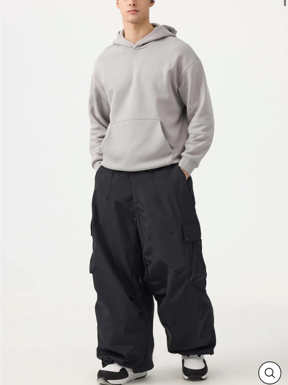 Men's Black Lightweight Inner Leg Vents Baggy Snow Pants